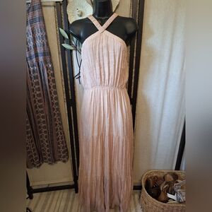 Blush Pink Pleated Halter Maxi Dress for Weddings